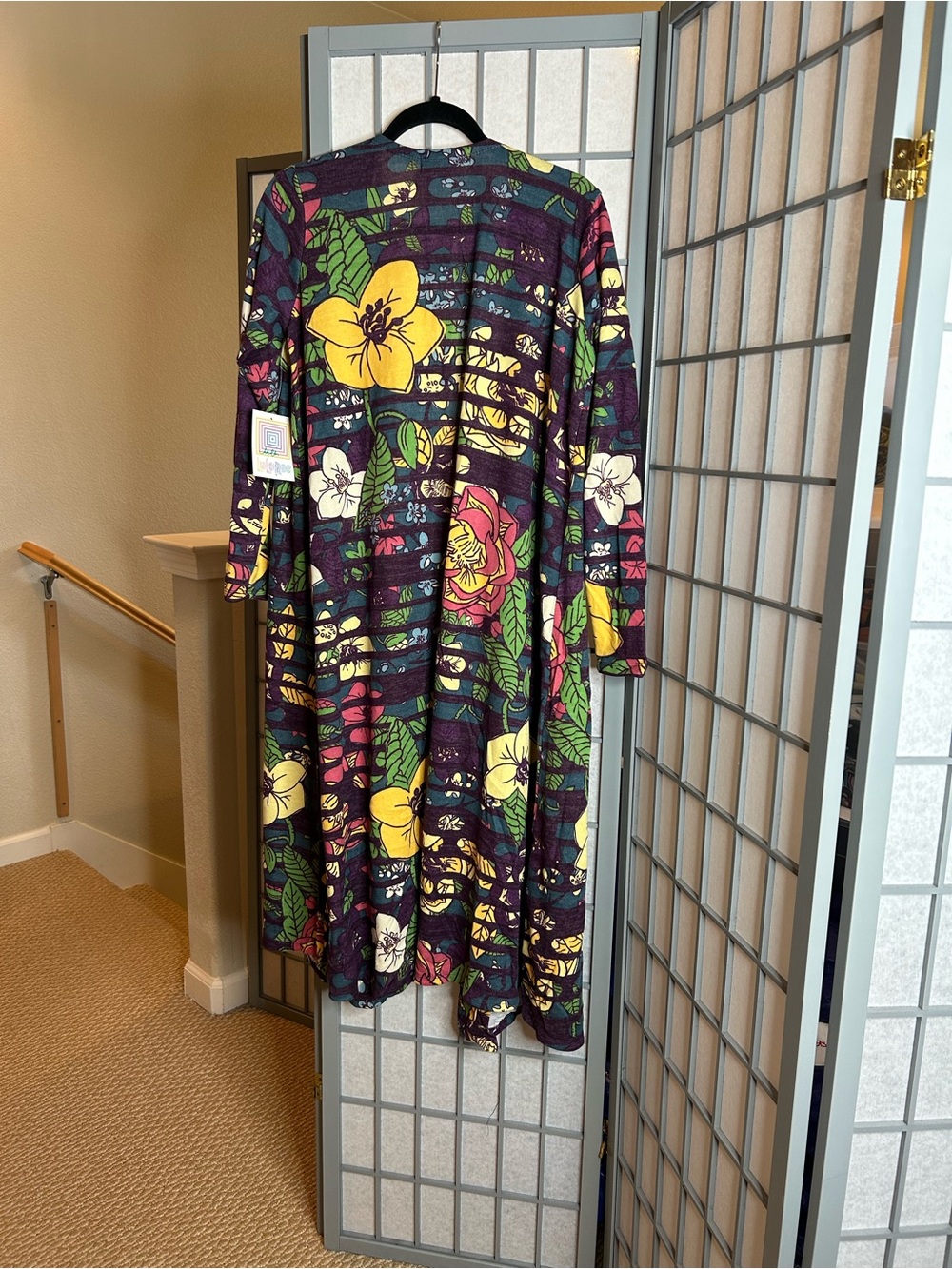 NWT LuLaRoe Sarah Purple Floral Open Cardigan with Yellow Accents - Picture 4 of 4